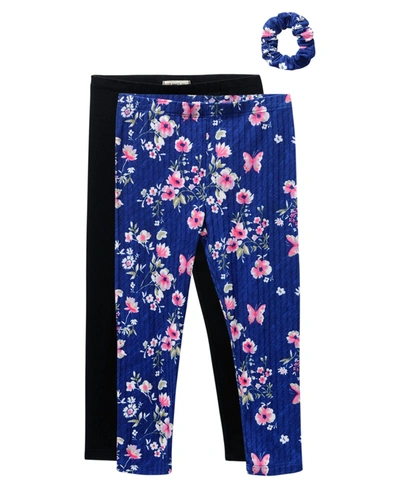 KIDZ CONCEPTS ONE STEP UP BIG GIRLS 2 PACK LEGGINGS WITH SCRUNCHIE