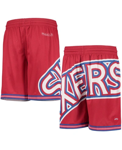 MITCHELL & NESS BIG BOYS RED PHILADELPHIA 76ERS HARDWOOD CLASSICS THROWBACK BIG FACE MESH SHORTS