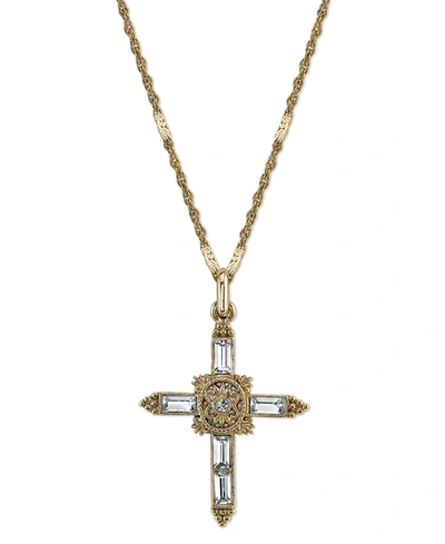 SYMBOLS OF FAITH 14K GOLD-DIPPED CRYSTAL CROSS PENDANT NECKLACE 18"