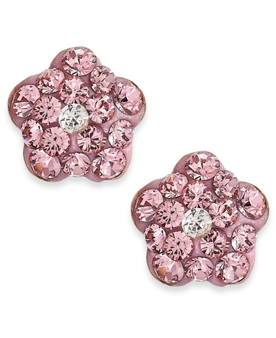 MACY'S CHILDREN'S PINK CRYSTAL FLOWER STUD EARRINGS IN 14K GOLD