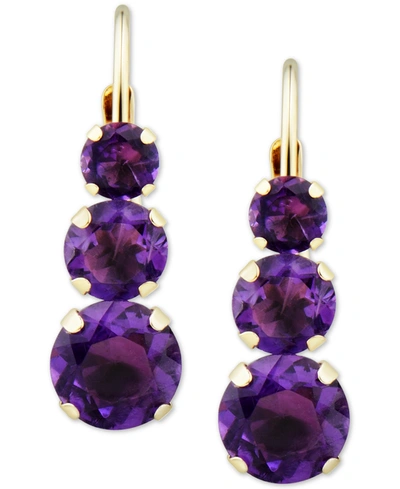 MACY'S AMETHYST TRIPLE STONE DROP EARRINGS (1-3/8 CT. T.W.) IN 14K GOLD