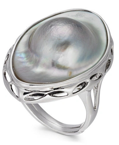 MACY'S MABE BLISTER PEARL (18 X 28MM) STATEMENT RING IN STERLING SILVER