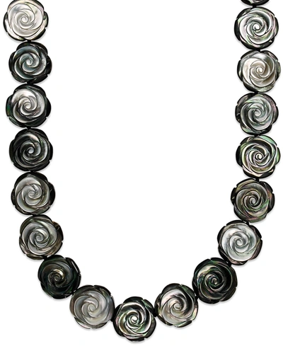 MACY'S STERLING SILVER NECKLACE, CULTURED TAHITIAN MOTHER OF PEARL FLOWER NECKLACE