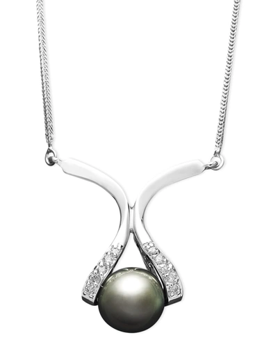 MACY'S 14K GOLD NECKLACE, CULTURED TAHITIAN PEARL (8MM) AND DIAMOND ACCENT PENDANT
