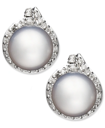 MACY'S 14K WHITE GOLD EARRINGS, CULTURED SOUTH SEA PEARL (11MM) AND DIAMOND (3/4 CT. T.W.) STUD EARRINGS