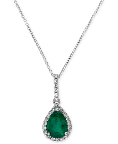 EFFY COLLECTION EFFY EMERALD (9/10 CT. T.W.) AND DIAMOND (1/8 CT. T.W.) DROP PENDANT IN 14K WHITE GOLD, CREATED FOR 