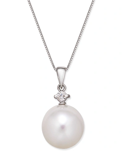 MACY'S CULTURED WHITE SOUTH SEA PEARL (12MM) AND DIAMOND (1/10 CT. T.W.) PENDANT NECKLACE IN 14K WHITE GOLD