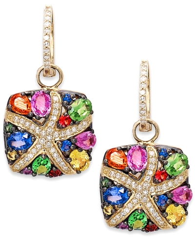 EFFY COLLECTION EFFY MULTICOLOR SAPPHIRE (3-1/3 CT. T.W.) AND DIAMOND (1/4 CT. T.W.) STARFISH EARRINGS IN 14K GOLD, 