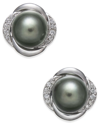 MACY'S CULTURED TAHITIAN PEARL (8MM) & DIAMOND (1/8 CT. T.W.) STUD EARRINGS IN 14K WHITE GOLD