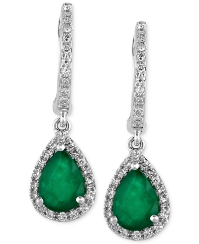 EFFY COLLECTION EFFY EMERALD (1-1/8 CT. T.W.) AND DIAMOND (1/4 CT. T.W.) DROP EARRINGS IN 14K WHITE GOLD, CREATED FO