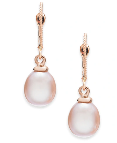 MACY'S PINK CULTURED FRESHWATER PEARL (8-1/2MM) DROP EARRINGS IN 14K ROSE GOLD