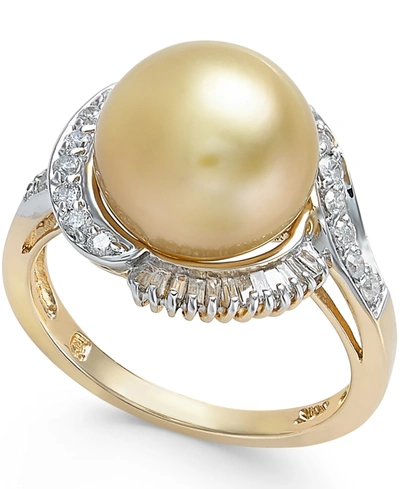 MACY'S CULTURED GOLDEN SOUTH SEA PEARL (11MM) AND DIAMOND RING (1/2 CT. T.W.) IN 14K GOLD