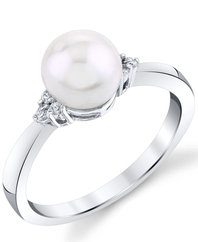 MACY'S CULTURED FRESHWATER PEARL (7MM) & DIAMOND (1/20 CT. T.W.) RING IN 14K WHITE GOLD