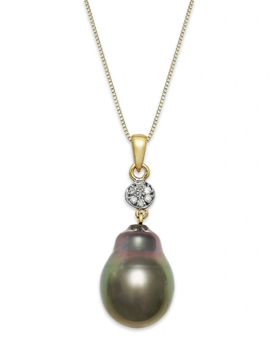 MACY'S BAROQUE TAHITIAN PEARL (12 MM) AND DIAMOND ACCENT PENDANT NECKLACE IN 14K GOLD