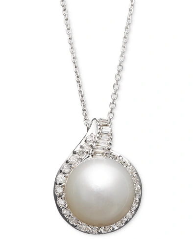 MACY'S 14K WHITE GOLD NECKLACE, CULTURED SOUTH SEA PEARL (12MM) AND DIAMOND (1/2 CT. T.W.) PENDANT