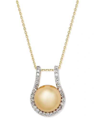 MACY'S CULTURED GOLDEN SOUTH SEA PEARL (12MM) AND DIAMOND (5/8 CT. T.W.) PENDANT NECKLACE IN 14K GOLD