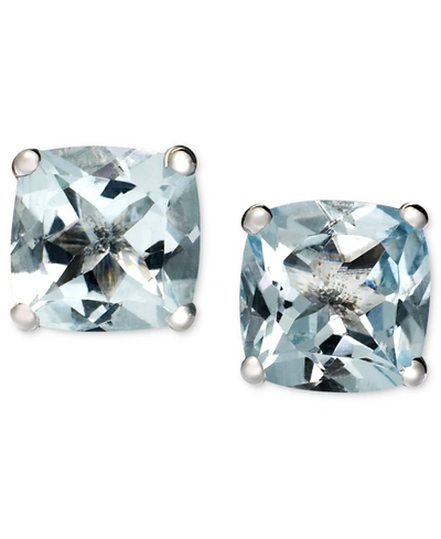 MACY'S 14K WHITE GOLD EARRINGS, AQUAMARINE CUSHION STUDS (1-5/8 CT. T.W.)