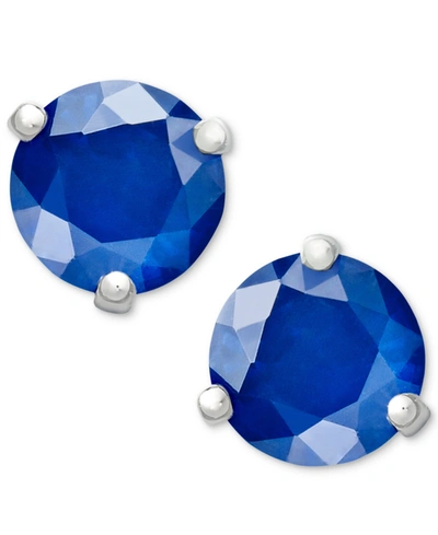 MACY'S 14K WHITE GOLD EARRINGS, SAPPHIRE STUD (1-1/10 CT. T.W.)