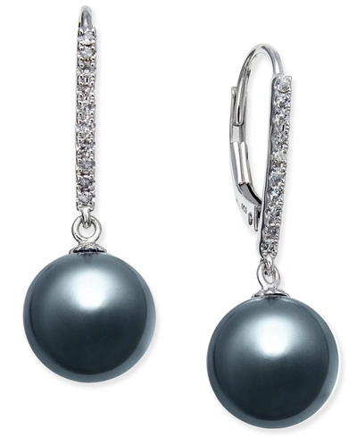 MACY'S CULTURED TAHITIAN PEARL (9MM) AND DIAMOND (1/10 CT. T.W.) DROP EARRINGS IN 14K WHITE GOLD