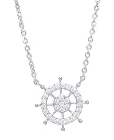 MACY'S CUBIC ZIRCONIA SHIP WHEEL PENDANT 18" NECKLACE IN SILVER PLATE