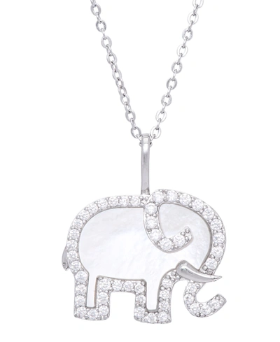 MACY'S MOTHER OF PEARL CUBIC ZIRCONIA ELEPHANT PENDANT 18" NECKLACE IN SILVER PLATE
