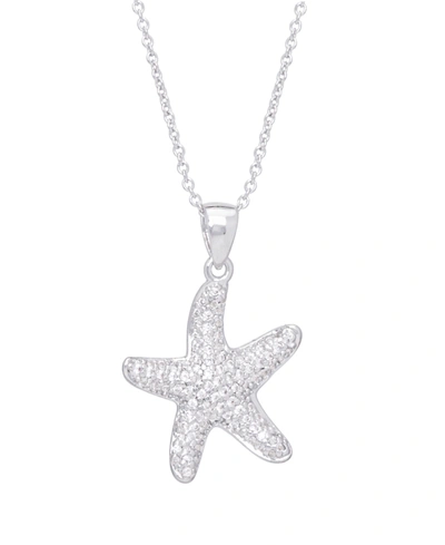 MACY'S CUBIC ZIRCONIA STARFISH PENDANT 18" NECKLACE IN SILVER PLATE