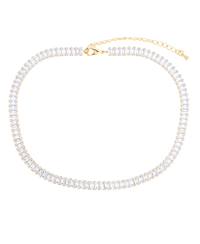 MACY'S CUBIC ZIRCONIA EMERALD-CUT CHOKER NECKLACE IN GOLD PLATE