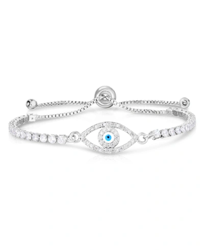 MACY'S CUBIC ZIRCONIA EVIL EYE ADJUSTABLE BOLO BRACELET IN SILVER PLATE OR GOLD PLATE