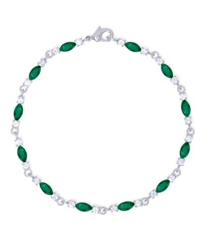 MACY'S SIMULATED EMERALD/ CUBIC ZIRCONIA MARQUISE BRACELET IN SILVER PLATE