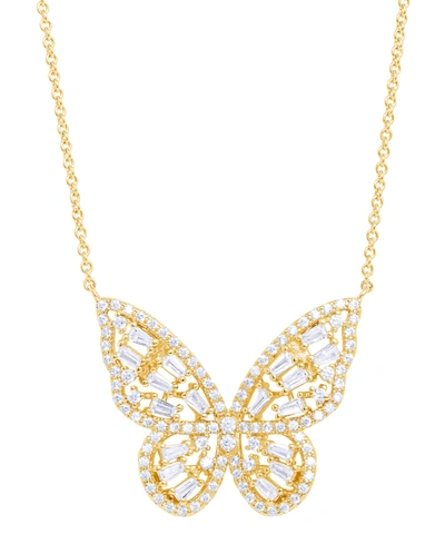 MACY'S CUBIC ZIRCONIA RED OMBRE BUTTERFLY PENDANT 18" NECKLACE IN SILVER PLATE, GOLD OR ROSE GOLD PLATE