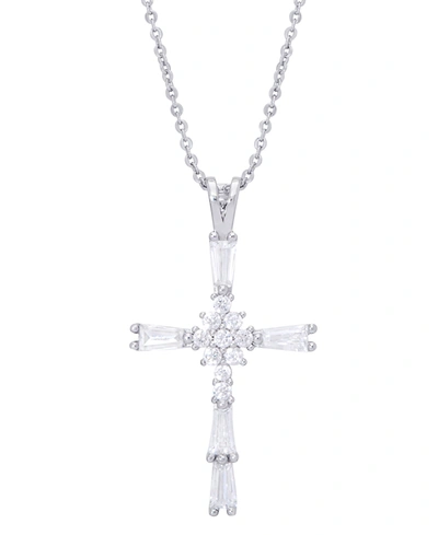 MACY'S CUBIC ZIRCONIA CROSS PENDANT 18" NECKLACE IN SILVER PLATE
