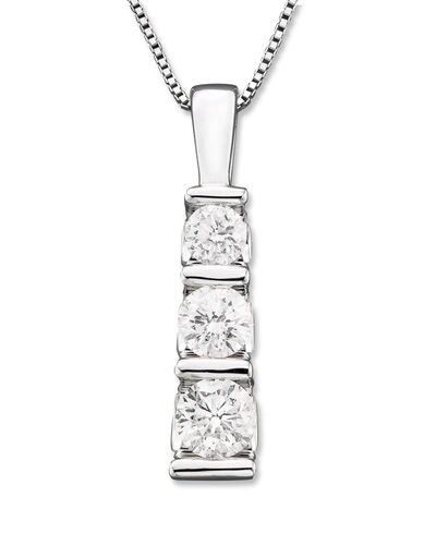 MACY'S THREE-STONE DIAMOND PENDANT NECKLACE IN 14K WHITE GOLD OR 14K YELLOW GOLD (1/2 CT. T.W.)
