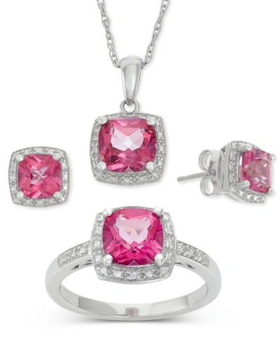 MACY'S PINK TOPAZ (6-1/5 CT. T.W.) AND DIAMOND ACCENT JEWELRY SET IN STERLING SILVER