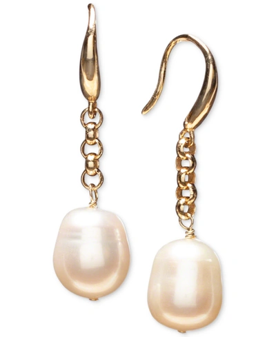 MACY'S CULTURED FRESHWATER PEARL (9-1/2MM) LINK DROP EARRINGS IN 18K GOLD-PLATED STERLING SILVER