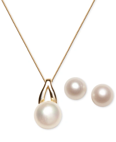MACY'S 2-PC. SET CULTURED FRESHWATER PEARL (9-1/2 & 12-1/2MM) PENDANT NECKLACE & MATCHING STUD EARRINGS SET