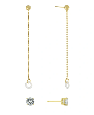 MACY'S CUBIC ZIRCONIA STUDS AND CHAIN DROP AIR PODS HOLDER IN GOLD OVER SILVER PLATED