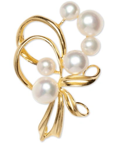 MACY'S CULTURED FRESHWATER PEARL (7MM & 5MM) BROOCH PIN IN STERLING SILVER AND 18K GOLD OVER SILVER