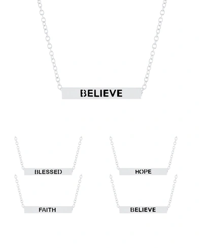 MACY'S INSPIRATIONAL BLESSED, HOPE, BELIEVE AND FAITH 4 SIDED BAR NECKLACE 16+2"IN SILVER PLATED