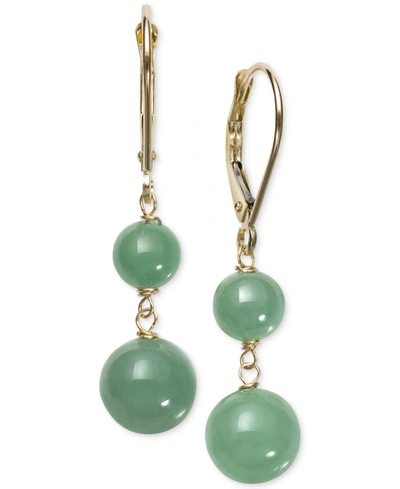 MACY'S DYED JADE (6 & 8MM) BEADED DROP EARRINGS IN 14K GOLD
