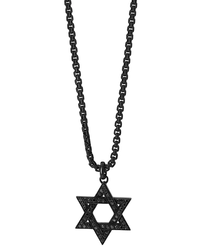 EFFY COLLECTION EFFY MEN'S BLACK SPINEL STAR OF DAVID 24" PENDANT NECKLACE IN BLACK PVD PLATED STERLING SILVER