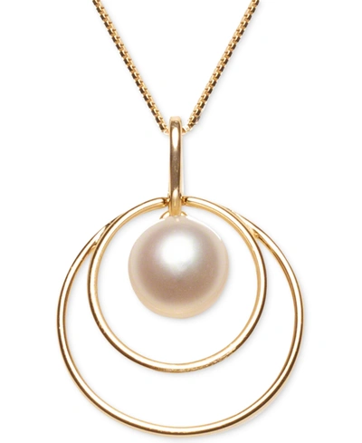 MACY'S CULTURED FRESHWATER PEARL (8MM) DOUBLE LOOP 18" PENDANT NECKLACE IN 18K GOLD-PLATED STERLING SILVER