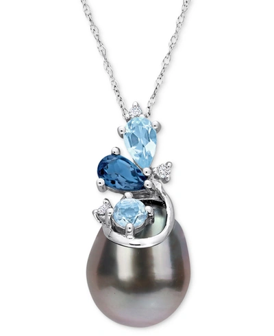 MACY'S CULTURED TAHITIAN PEARL (9-10MM), BLUE TOPAZ (5/8 CT. T.W.), & DIAMOND ACCENT 17" PENDANT NECKLACE I