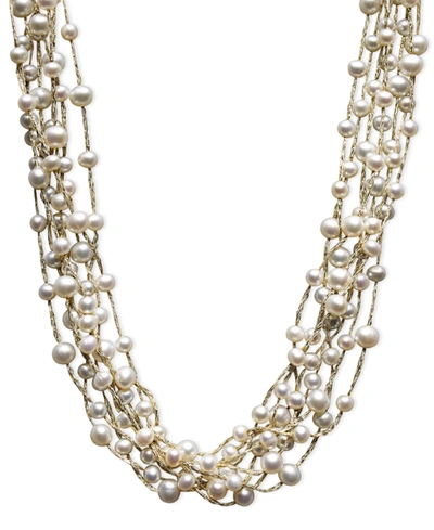 MACY'S PEARL NECKLACE, STERLING SILVER CULTURED FRESHWATER PEARL MULTI-STRAND NECKLACE (4-1/2-6-1/2MM)