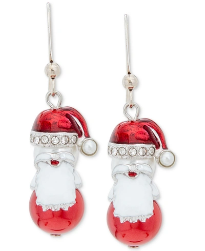 CHARTER CLUB SILVER-TONE PAVE & IMITATION PEARL SANTA DROP EARRINGS, CREATED FOR MACY'S
