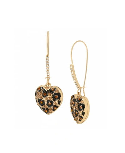 BETSEY JOHNSON LEOPARD HEART DANGLE EARRINGS