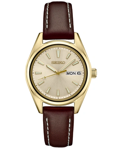 SEIKO WOMEN'S ESSENTIALS BROWN LEATHER STRAP WATCH 30MM
