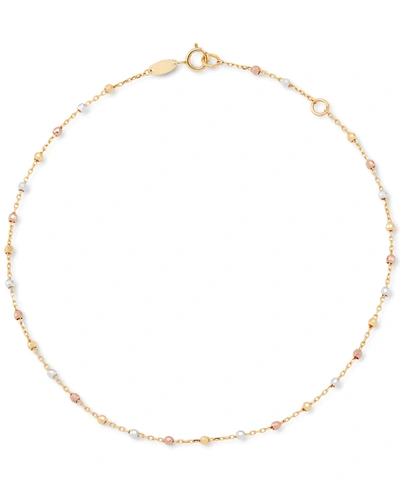 MACY'S LIGHTWEIGHT BEADED ANKLE BRACELET IN 10K TRICOLOR GOLD