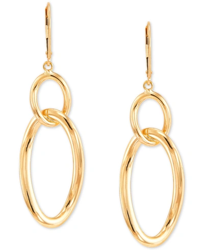 ITALIAN GOLD CIRCLE AND OVAL LEVERBACK DROP EARRINGS IN 10K GOLD