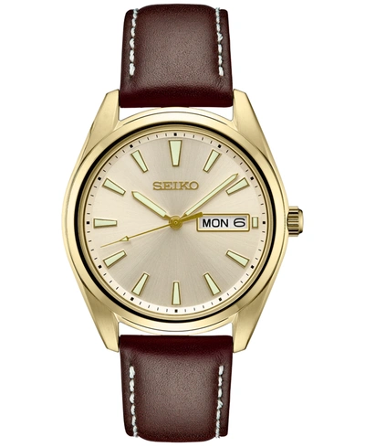 SEIKO MEN'S ESSENTIALS BROWN LEATHER STRAP WATCH 40MM