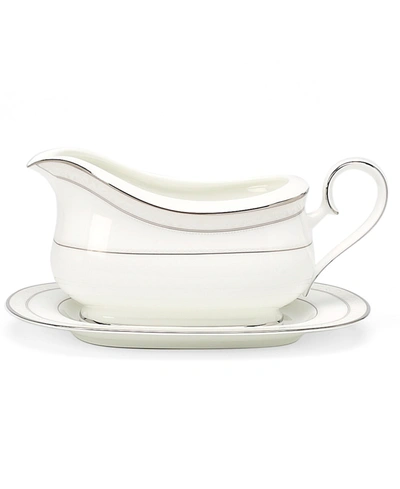 NORITAKE "MONTVALE PLATINUM" GRAVY BOAT WITH TRAY, 16 OZ